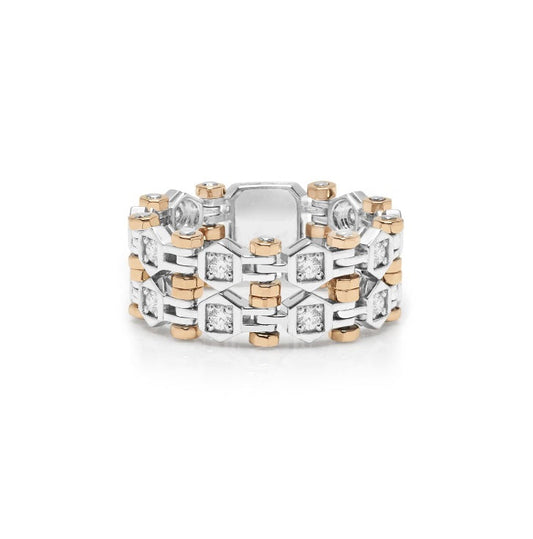 Baraka Technodiamonds Ring AN301031BRDB, a men's ring in rose and white gold set with diamonds