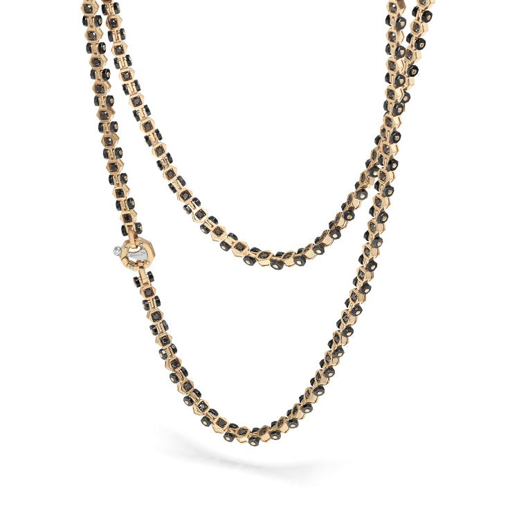 Baraka Technodiamonds Chain GC301001ROCN, a men's chain in rose and white gold and black ceramic set with diamonds