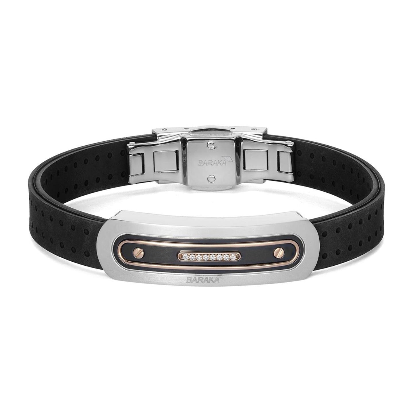 Baraka Vortex Bracelet BR372101RODB-06, a men's bracelet in rose gold and stainless steel set with diamonds