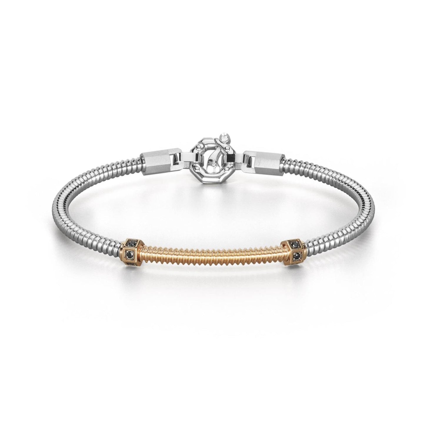 Baraka 316L Bracelet BR334111RODN-14, a men's bracelet in rose gold and stainless steel set with diamonds