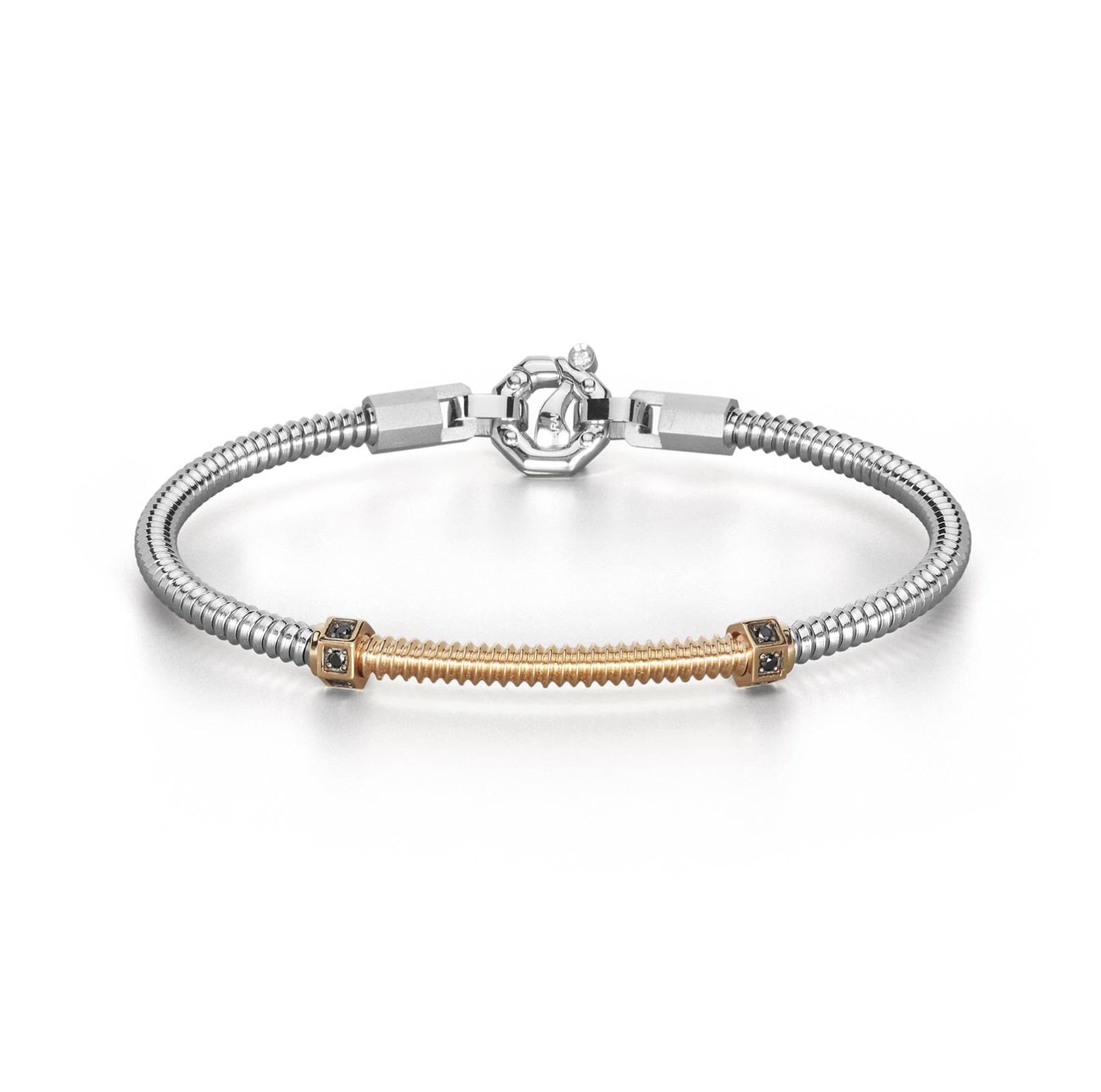Baraka 316L Bracelet BR334111RODN-14, a men's bracelet in rose gold and stainless steel set with diamonds
