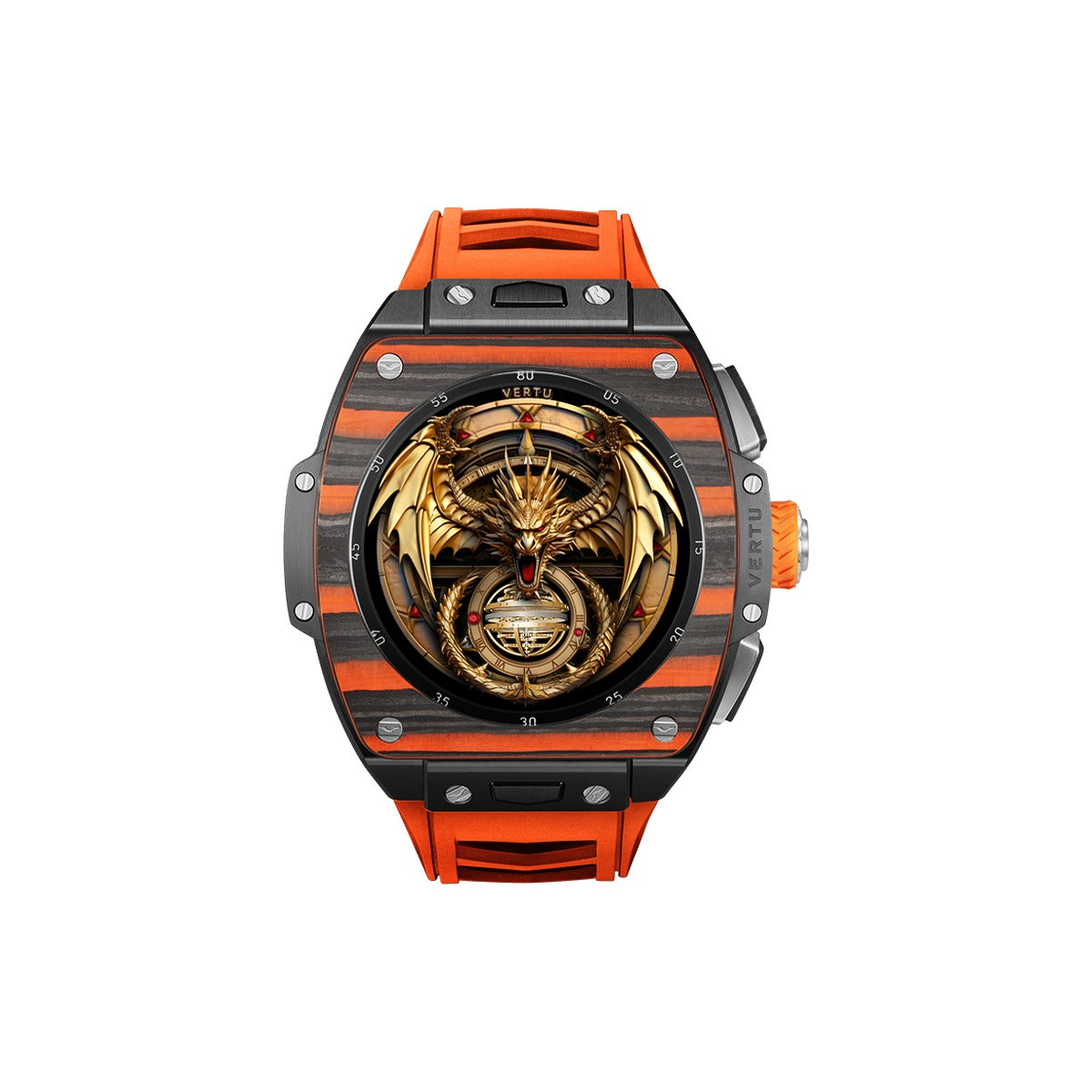 VERTU GRAND WATCH BLACK AND ORANGE CARBON FIBRE, view 1