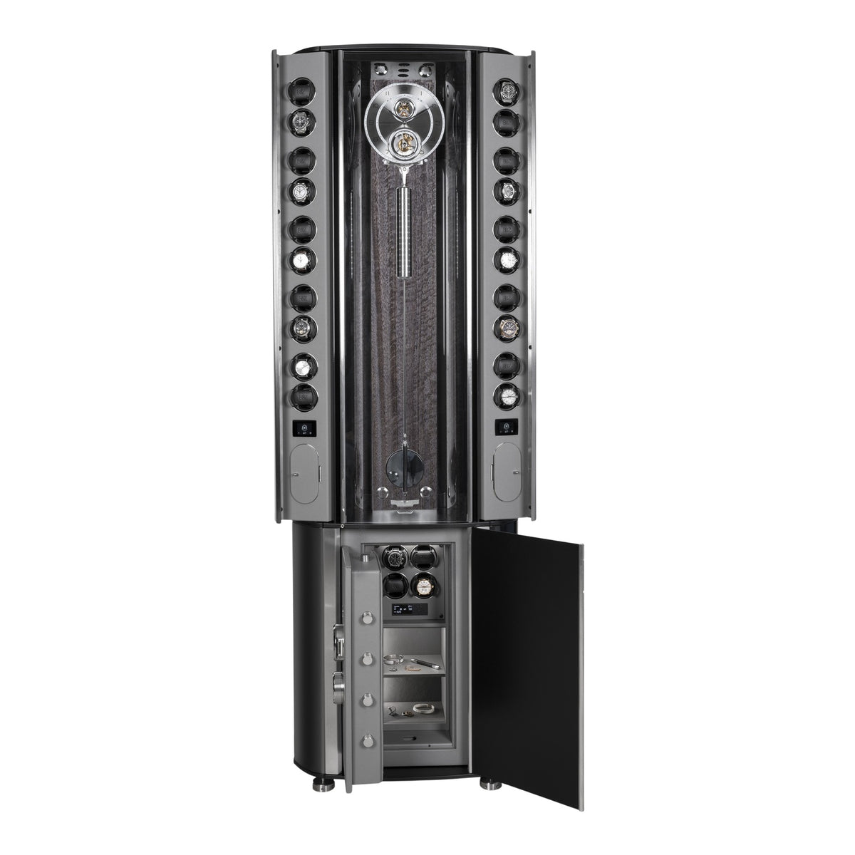Buben & Zorweg Grande Infinity Safe, Eucalyptus Grey back panel, fully open with the safe
