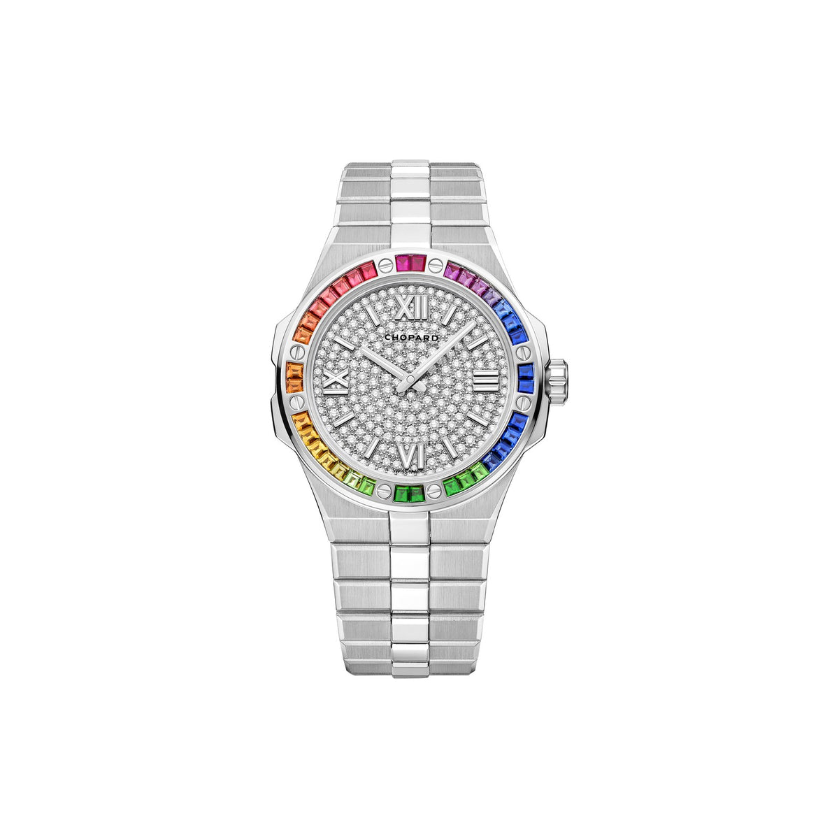 Chopard Alpine Eagle watch in 18k ethical white gold with diamonds, sapphires and tsavorites