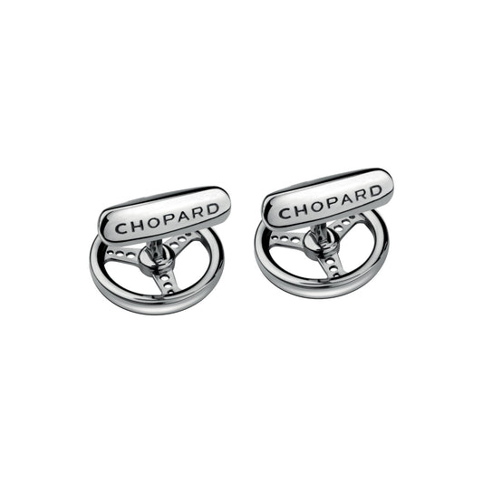 Chopard Classic Racing cufflinks in metal with silver tone finish view 2
