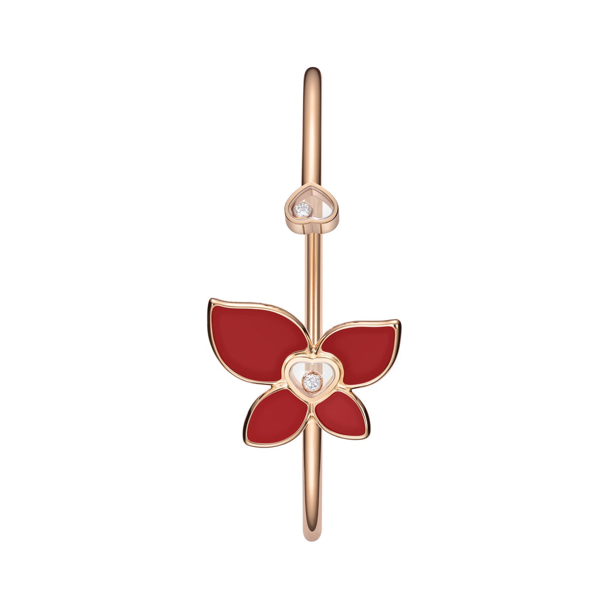 Chopard Happy Diamonds bangle in 18k ethical rose gold with diamonds and carnelian view 2