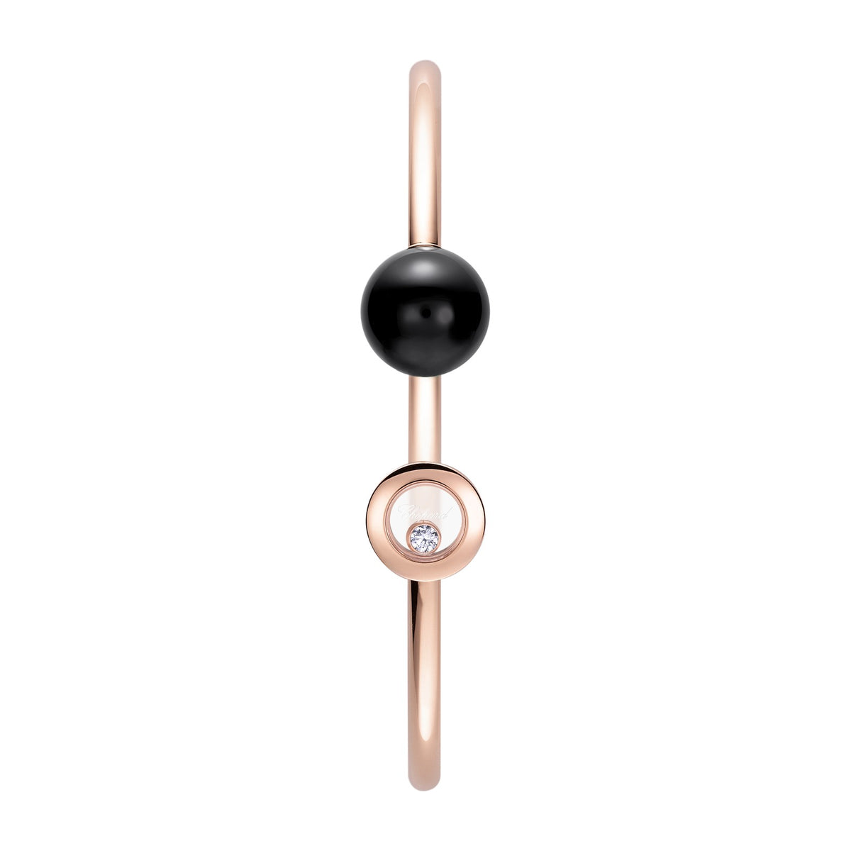 Chopard Happy Diamonds bangle in 18k ethical rose gold with diamonds and onyx view 2