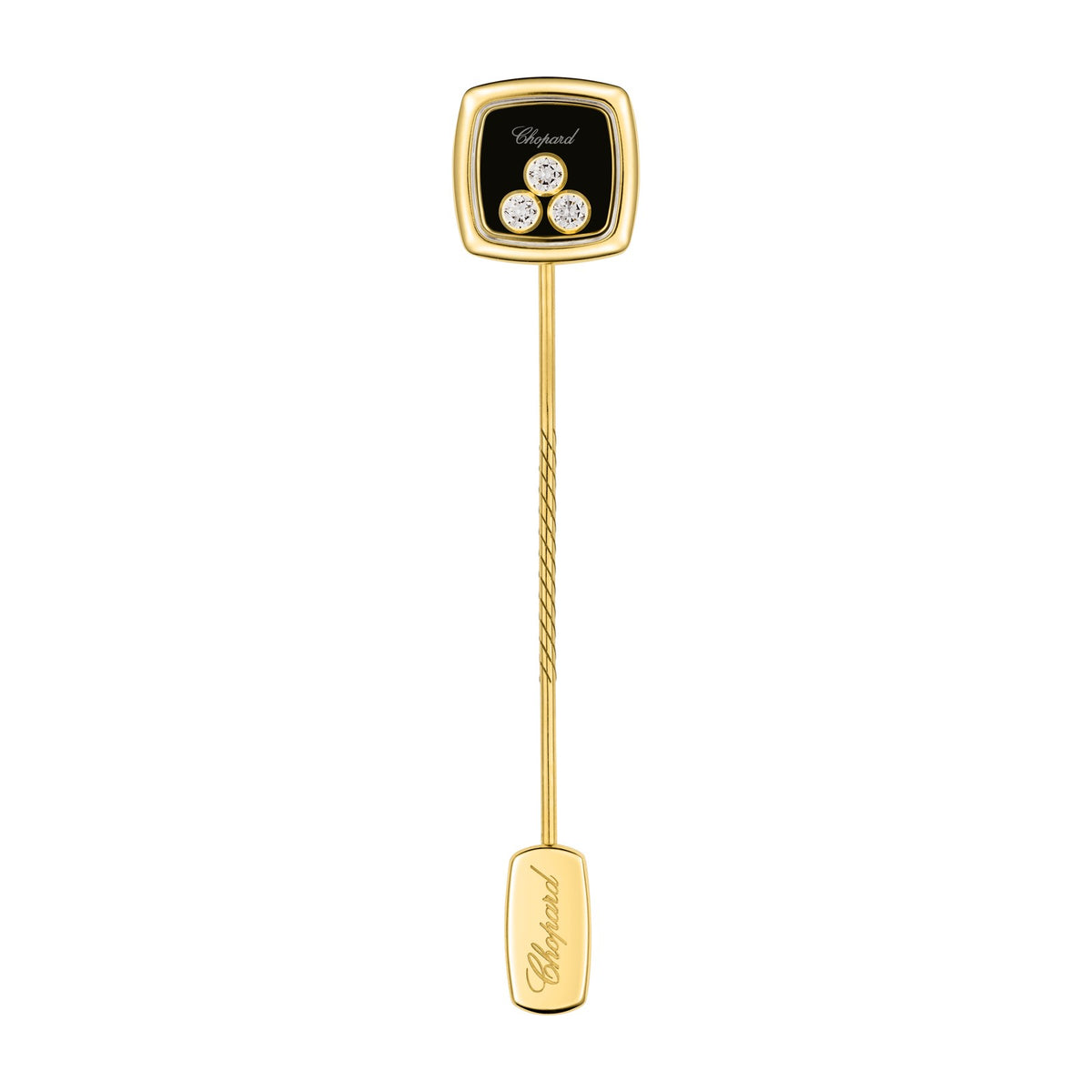 Chopard Happy Diamonds brooch in 18k ethical yellow gold with onyx