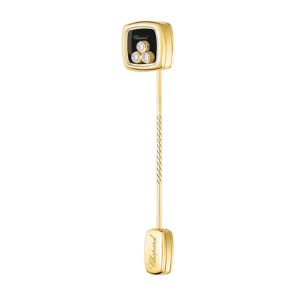 Chopard Happy Diamonds brooch in 18k ethical yellow gold with onyx view 2