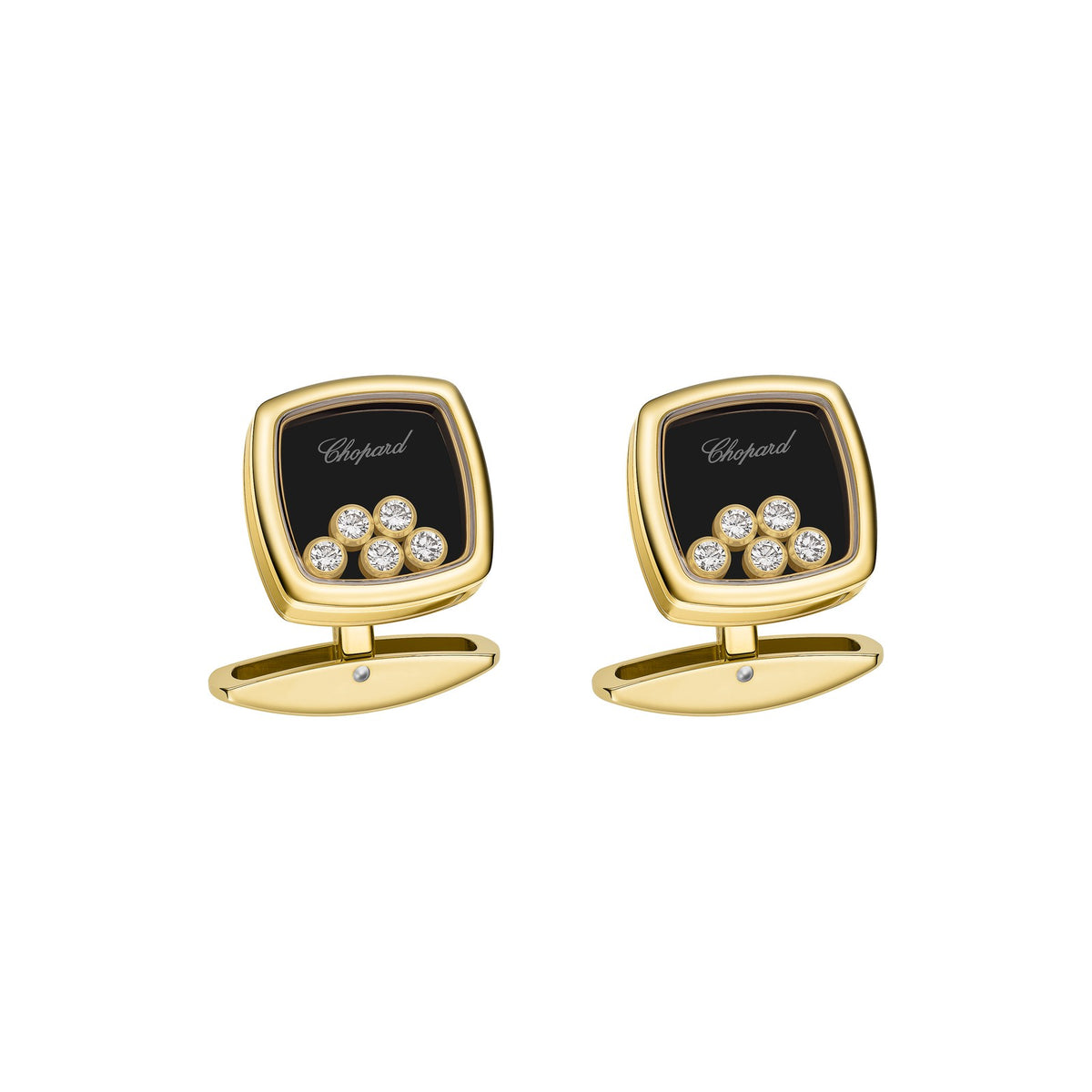 Chopard Happy Diamonds cufflinks in 18k ethical yellow gold with onyx