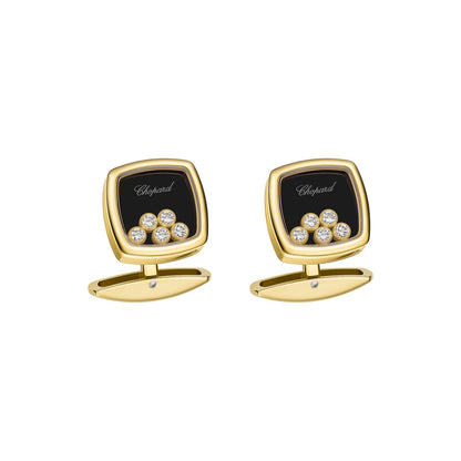 Chopard Happy Diamonds cufflinks in 18k ethical yellow gold with onyx