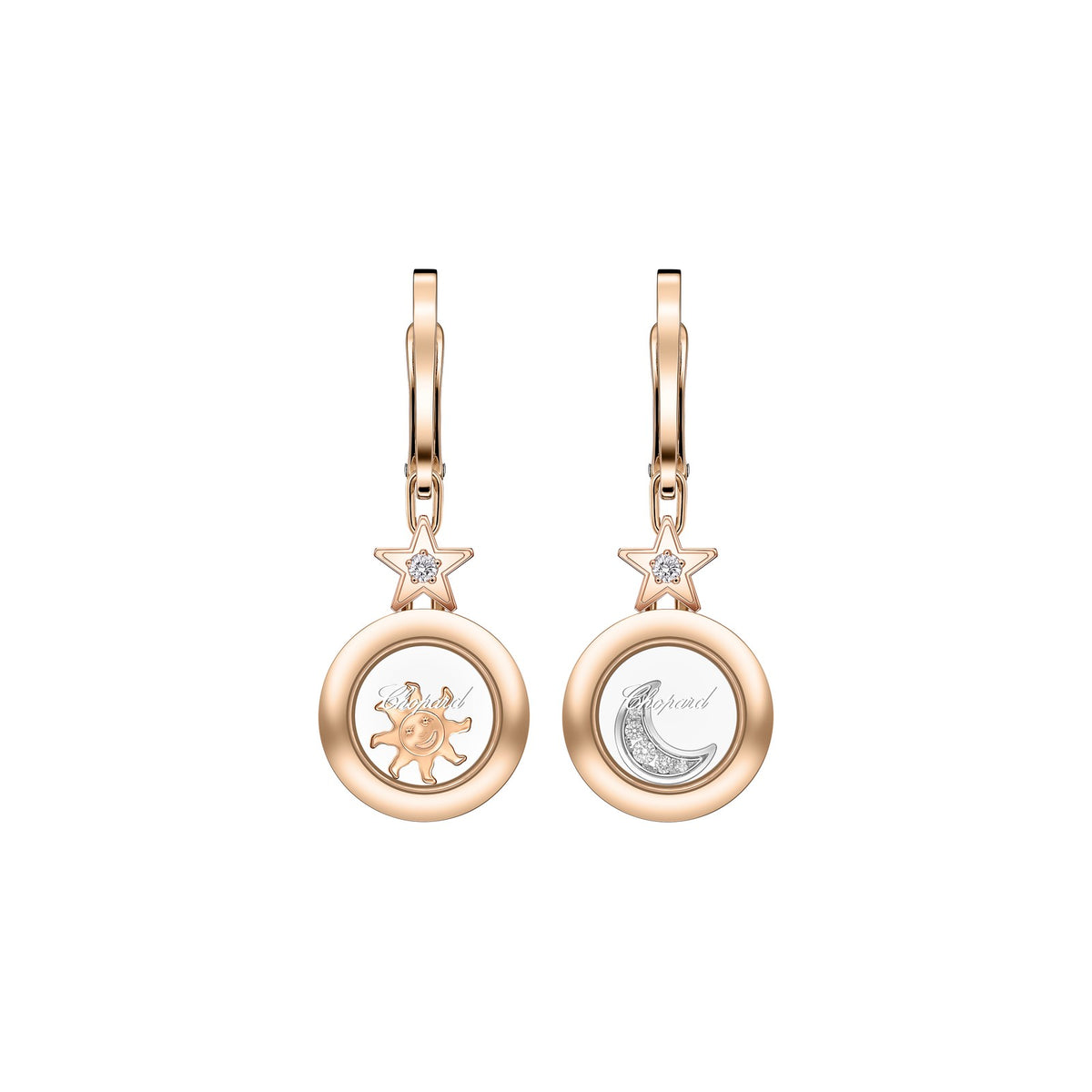 Chopard Happy Diamonds earrings in 18k ethical rose gold with moving diamonds view 3