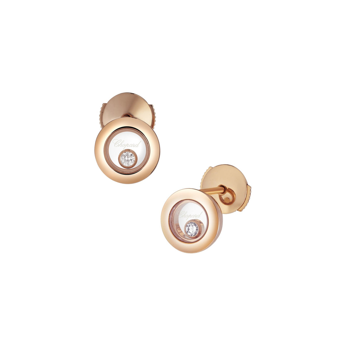 Chopard Happy Diamonds earrings in 18k ethical rose gold with moving diamonds