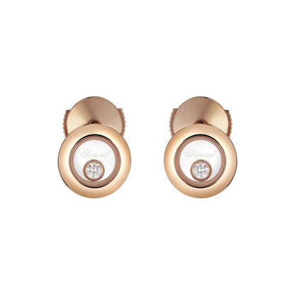 Chopard Happy Diamonds earrings in 18k ethical rose gold with moving diamonds view 3