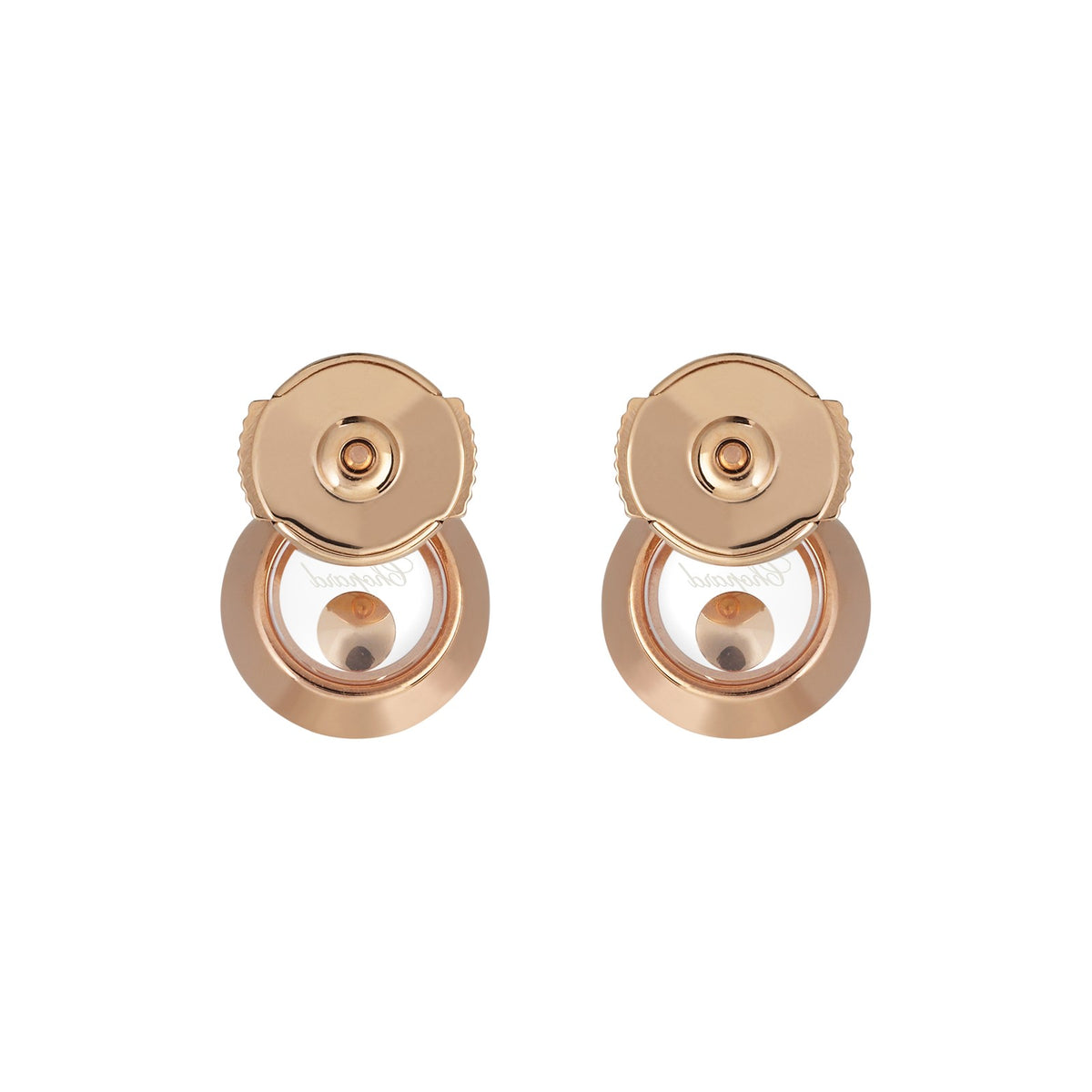 Chopard Happy Diamonds earrings in 18k ethical rose gold with moving diamonds view 4