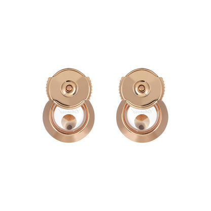 Chopard Happy Diamonds earrings in 18k ethical rose gold with moving diamonds view 4