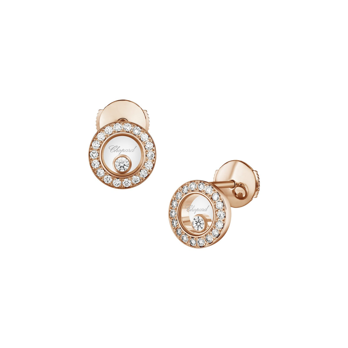 Chopard Happy Diamonds earrings in 18k ethical rose gold with moving diamonds