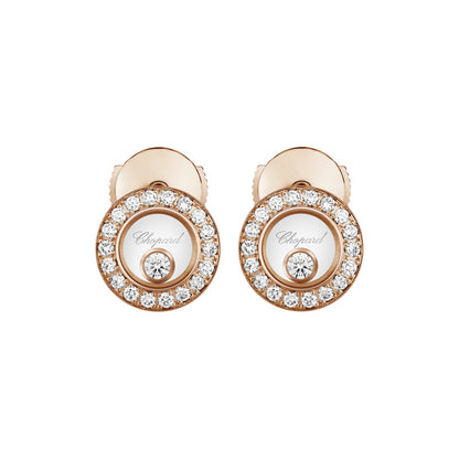 Chopard Happy Diamonds earrings in 18k ethical rose gold with moving diamonds view 3