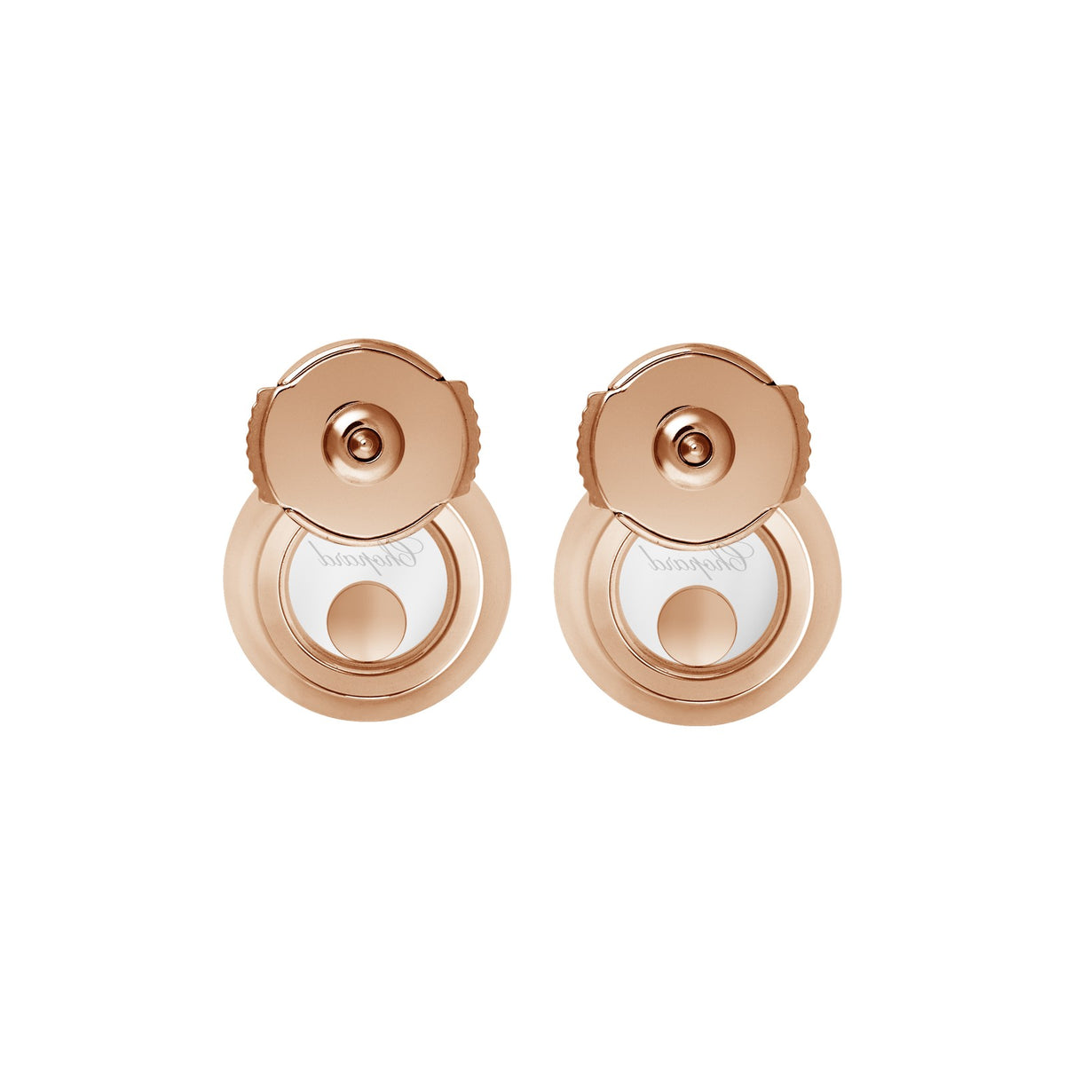 Chopard Happy Diamonds earrings in 18k ethical rose gold with moving diamonds view 4