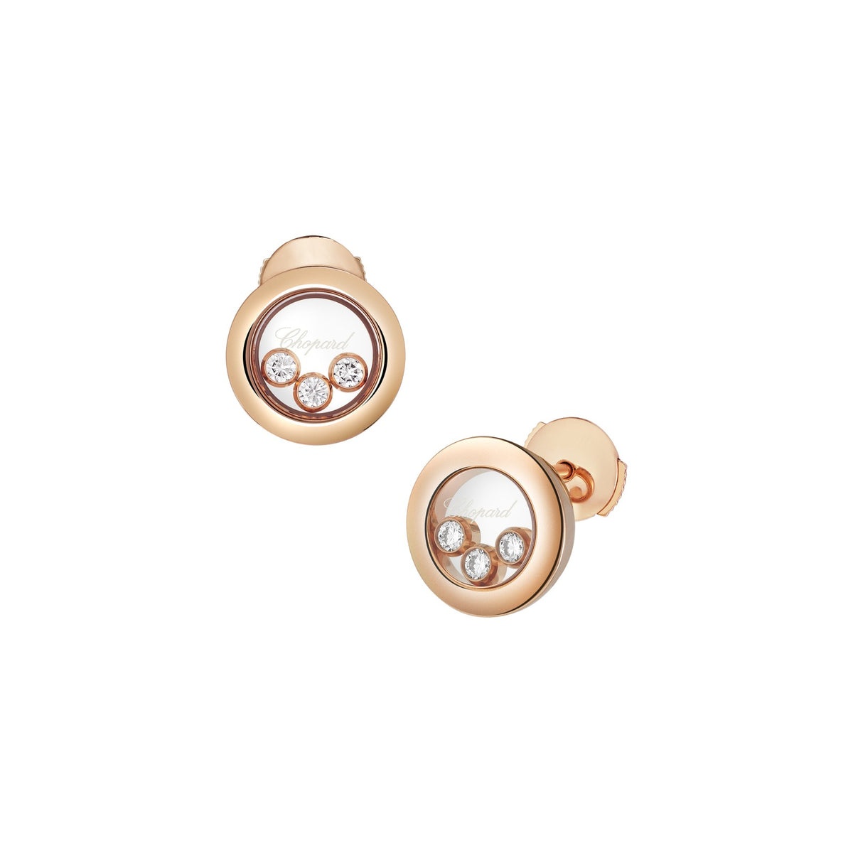 Chopard Happy Diamonds earrings in 18k ethical rose gold with moving diamonds