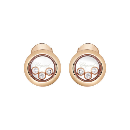 Chopard Happy Diamonds earrings in 18k ethical rose gold with moving diamonds view 3