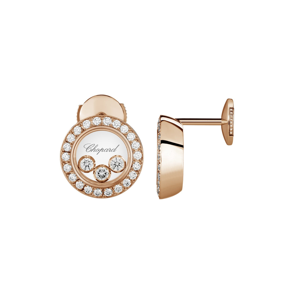 Chopard Happy Diamonds earrings in 18k ethical rose gold with moving diamonds