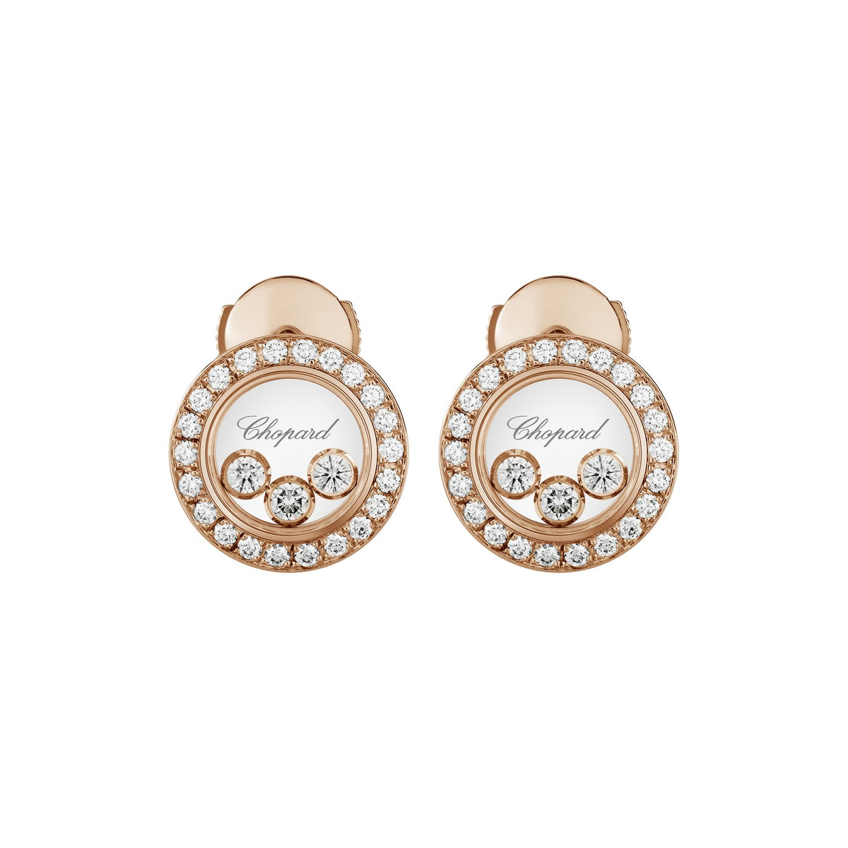Chopard Happy Diamonds earrings in 18k ethical rose gold with moving diamonds view 2