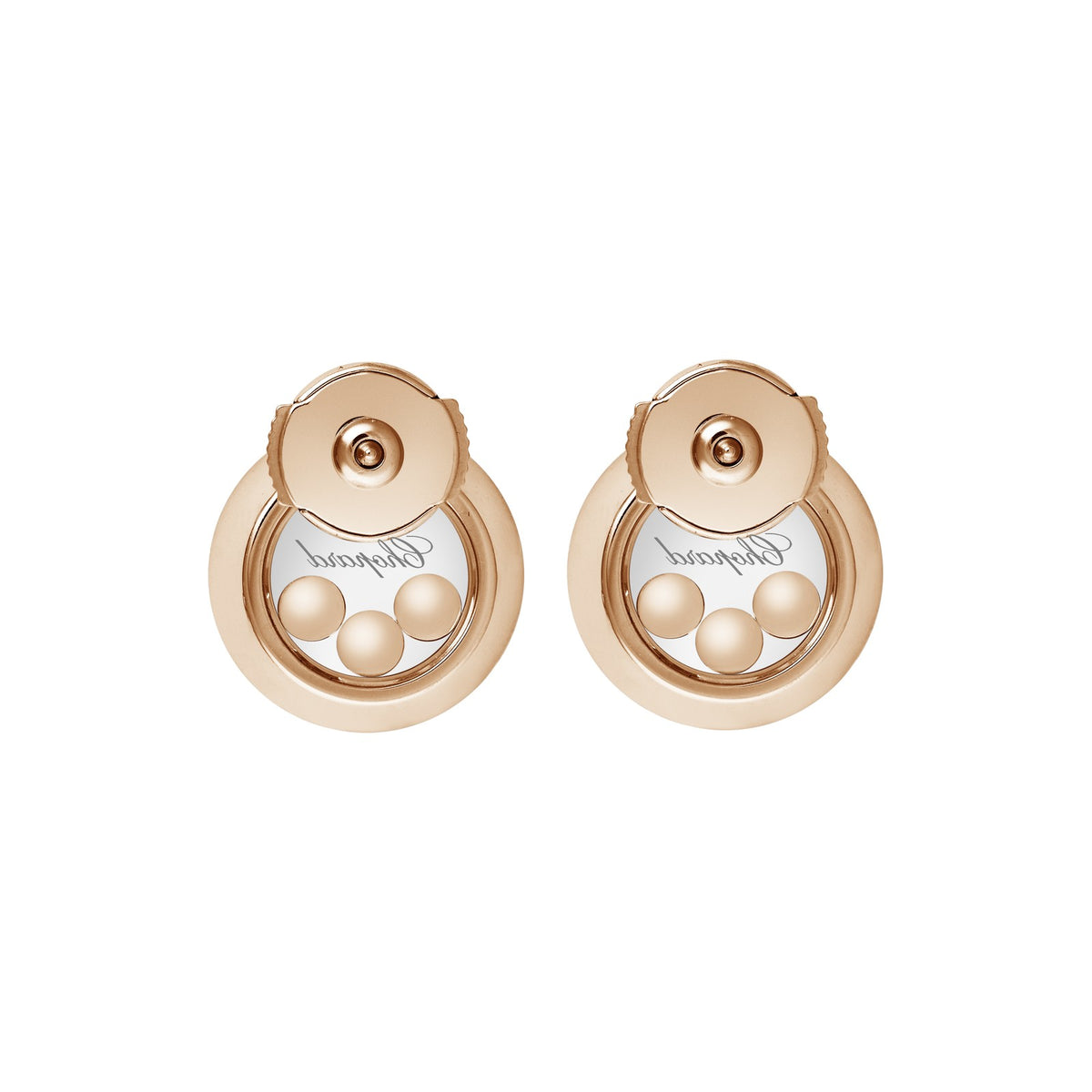 Chopard Happy Diamonds earrings in 18k ethical rose gold with moving diamonds view 3