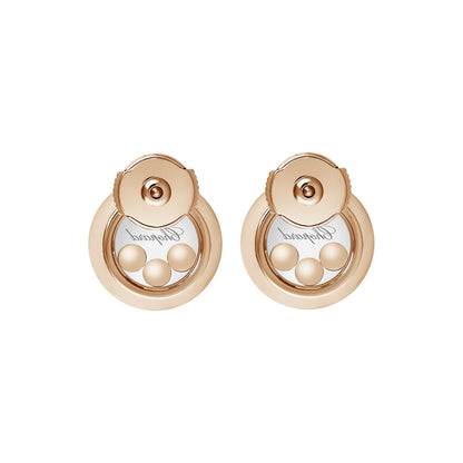 Chopard Happy Diamonds earrings in 18k ethical rose gold with moving diamonds view 3