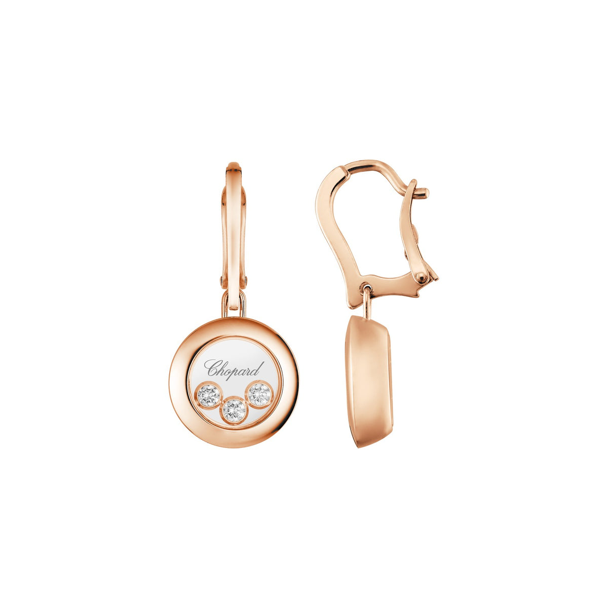 Chopard Happy Diamonds earrings in 18k ethical rose gold with moving diamonds view 2