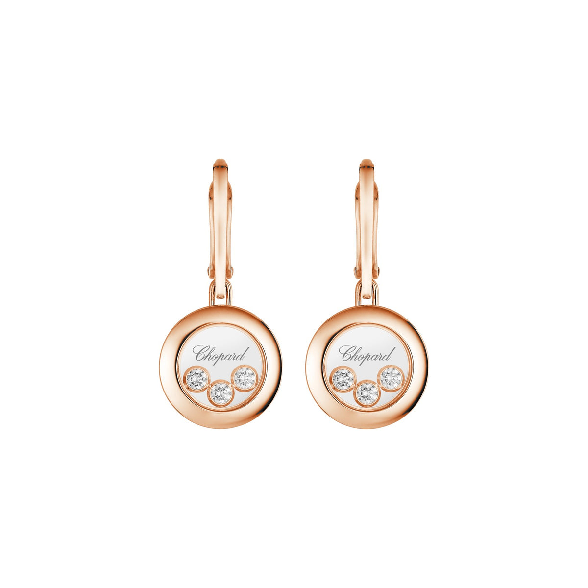 Chopard Happy Diamonds earrings in 18k ethical rose gold with moving diamonds view 3