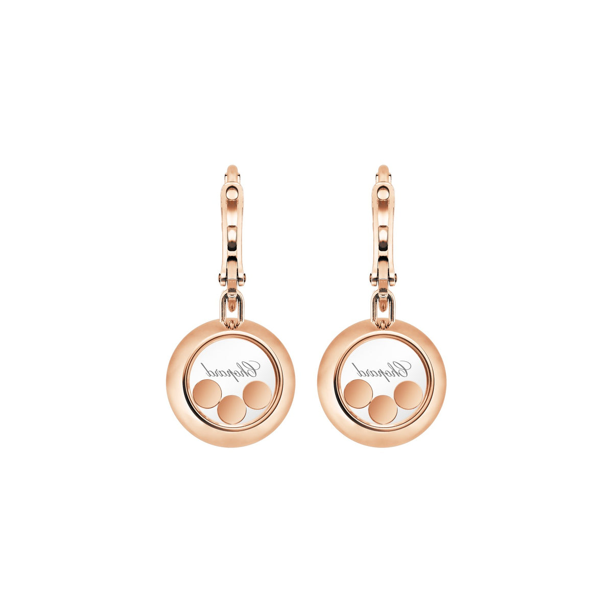 Chopard Happy Diamonds earrings in 18k ethical rose gold with moving diamonds view 4