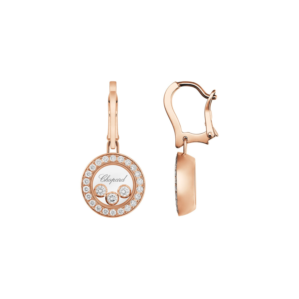 Chopard Happy Diamonds earrings in 18k ethical rose gold with diamonds view 2
