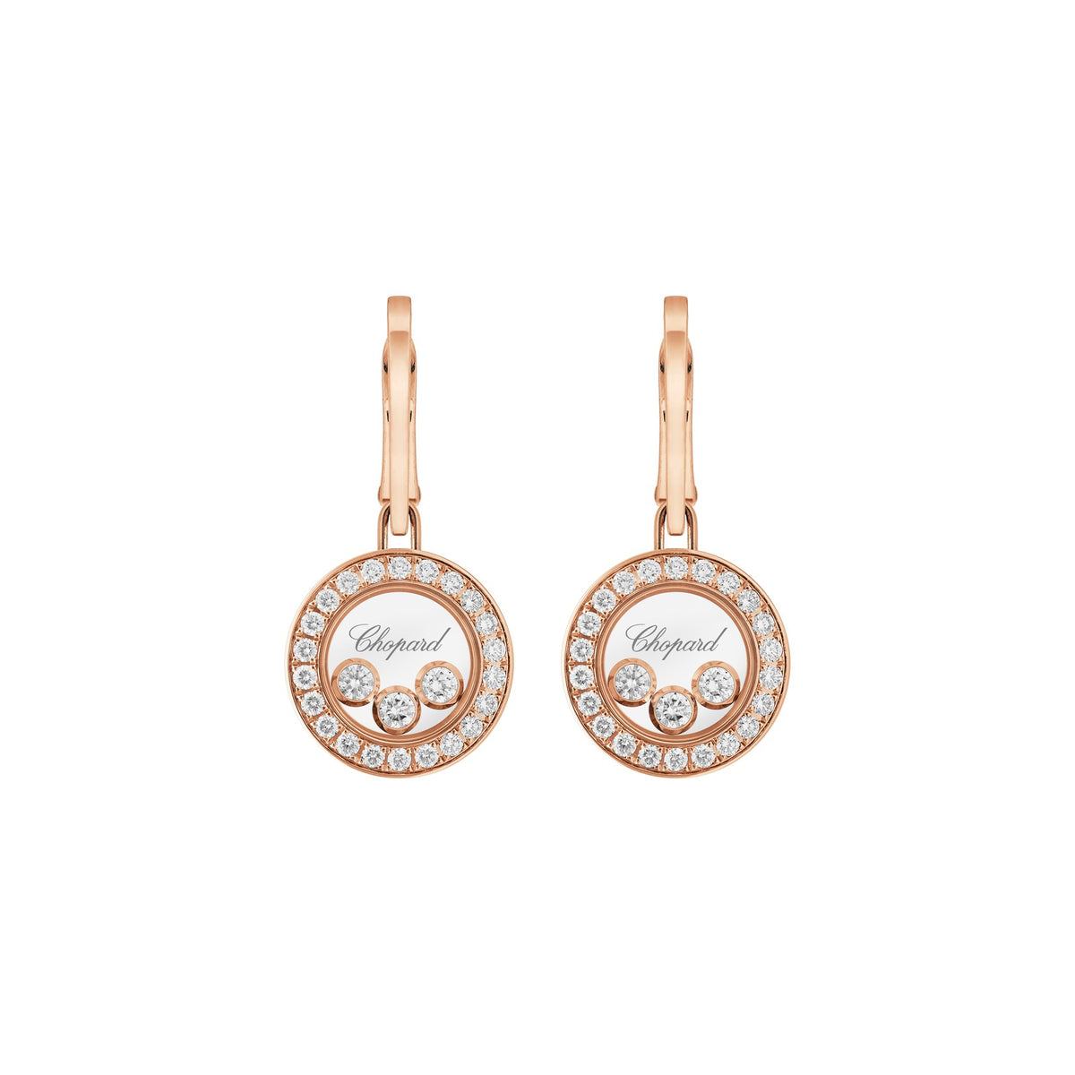 Chopard Happy Diamonds earrings in 18k ethical rose gold with diamonds view 3