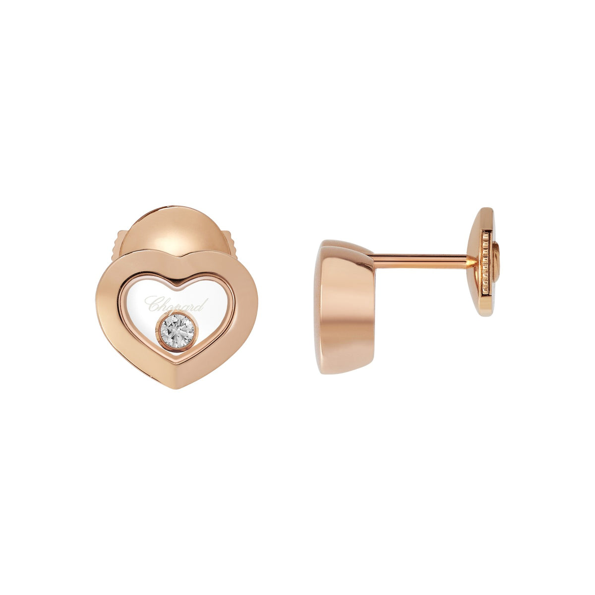 Chopard Happy Diamonds earrings in 18k ethical rose gold with moving diamonds view 2