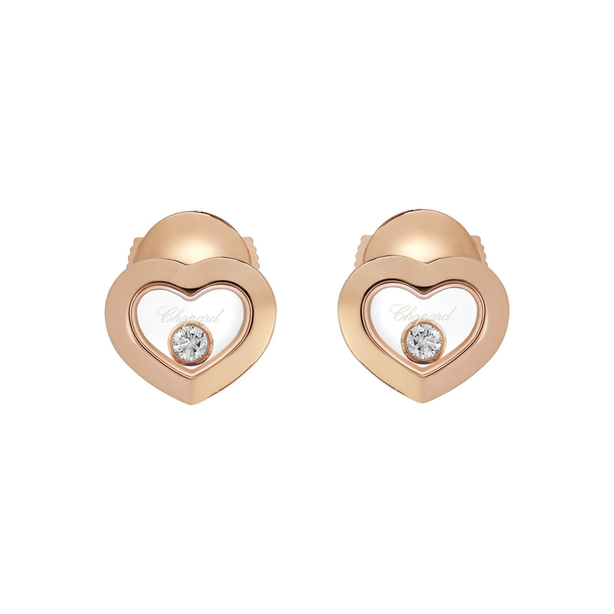 Chopard Happy Diamonds earrings in 18k ethical rose gold with moving diamonds view 3
