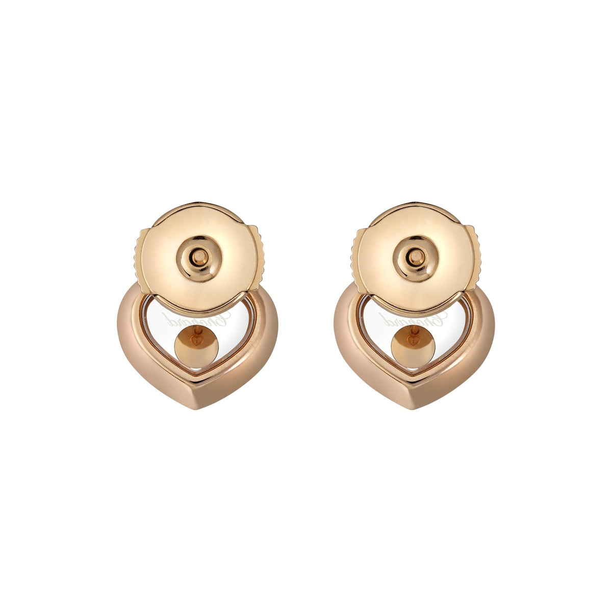 Chopard Happy Diamonds earrings in 18k ethical rose gold with moving diamonds view 4