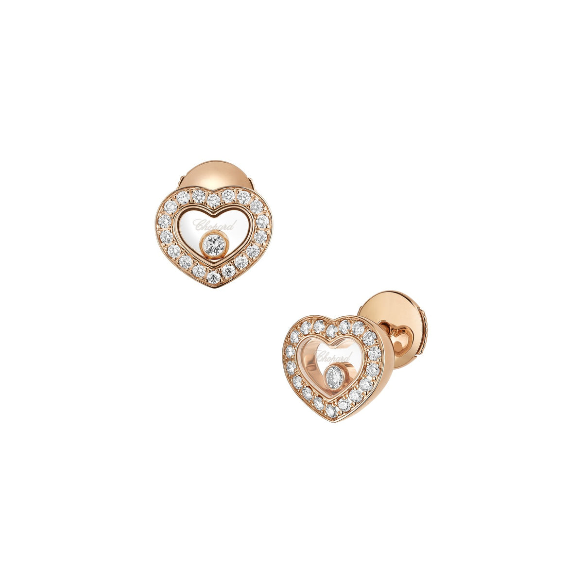 Chopard Happy Diamonds earrings in 18k ethical rose gold with moving diamonds