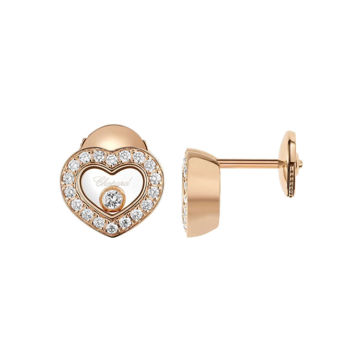 Chopard Happy Diamonds earrings in 18k ethical rose gold with moving diamonds view 2