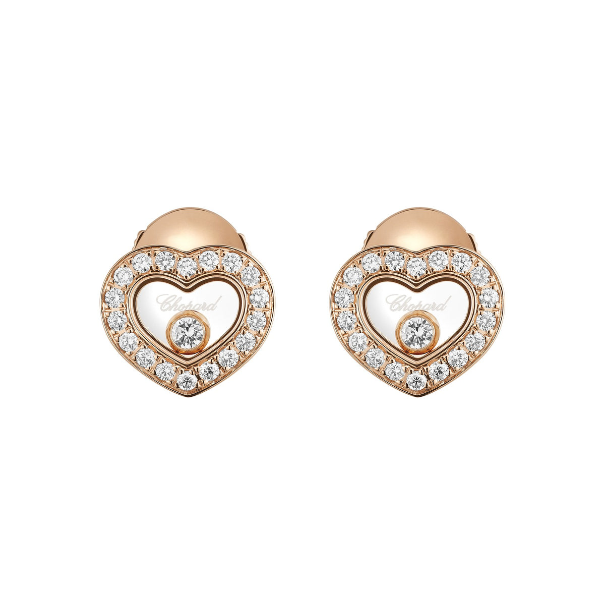 Chopard Happy Diamonds earrings in 18k ethical rose gold with moving diamonds view 3