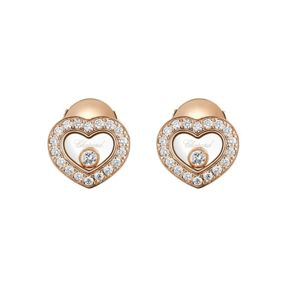 Chopard Happy Diamonds earrings in 18k ethical rose gold with moving diamonds view 3