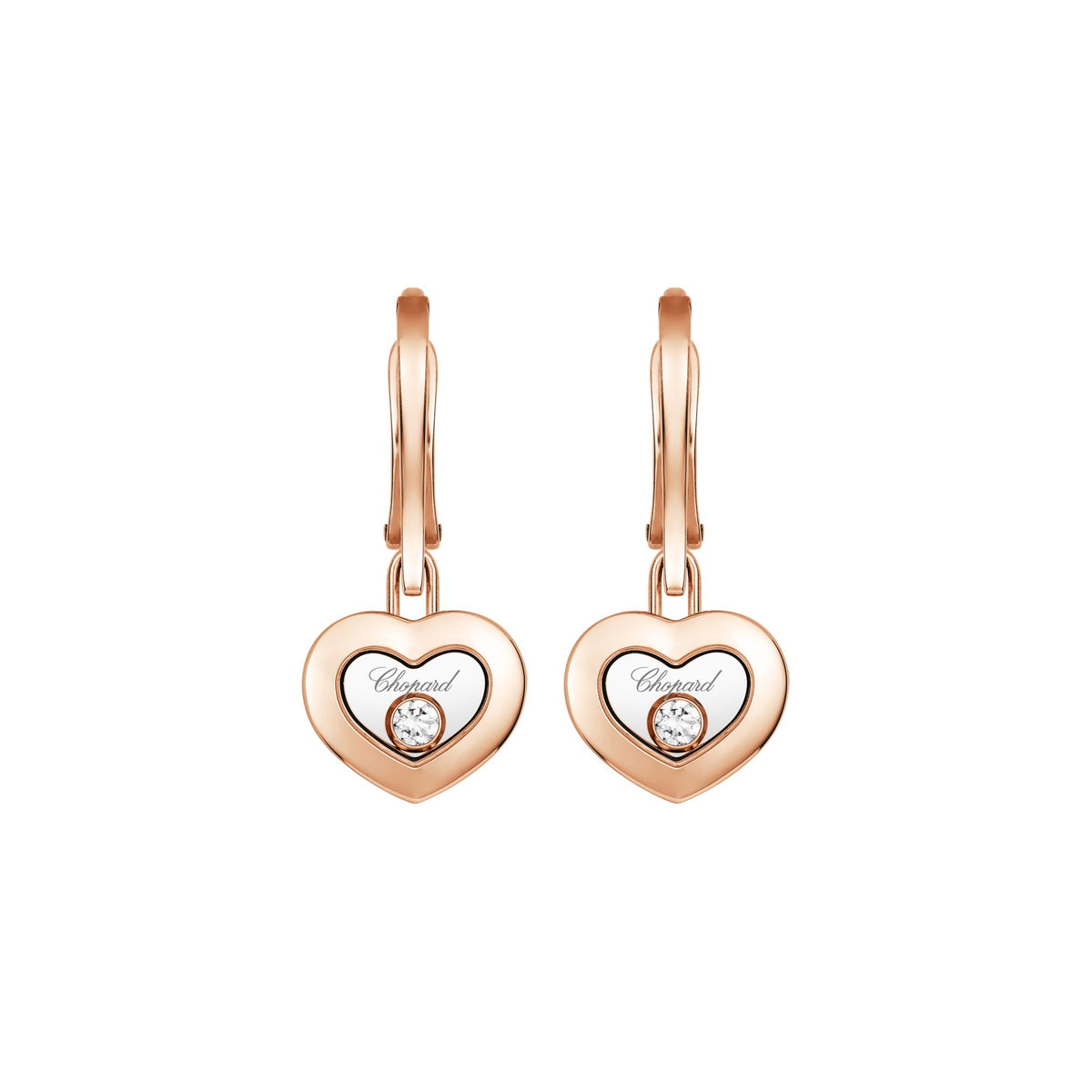 Chopard Happy Diamonds earrings in 18k ethical rose gold with moving diamonds view 3