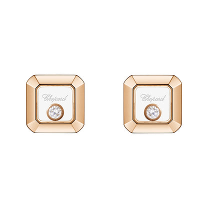 Chopard Happy Diamonds earrings in 18k ethical rose gold with moving diamonds view 3