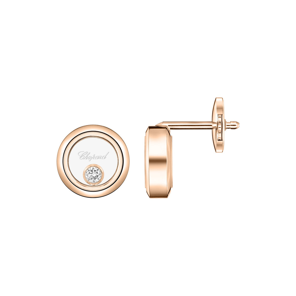 Chopard Happy Diamonds earrings in 18k ethical rose gold view 2
