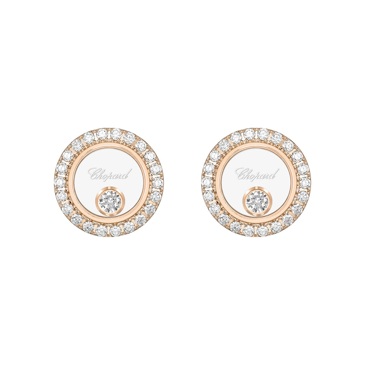 Chopard Happy Diamonds earrings in 18k ethical rose gold view 3