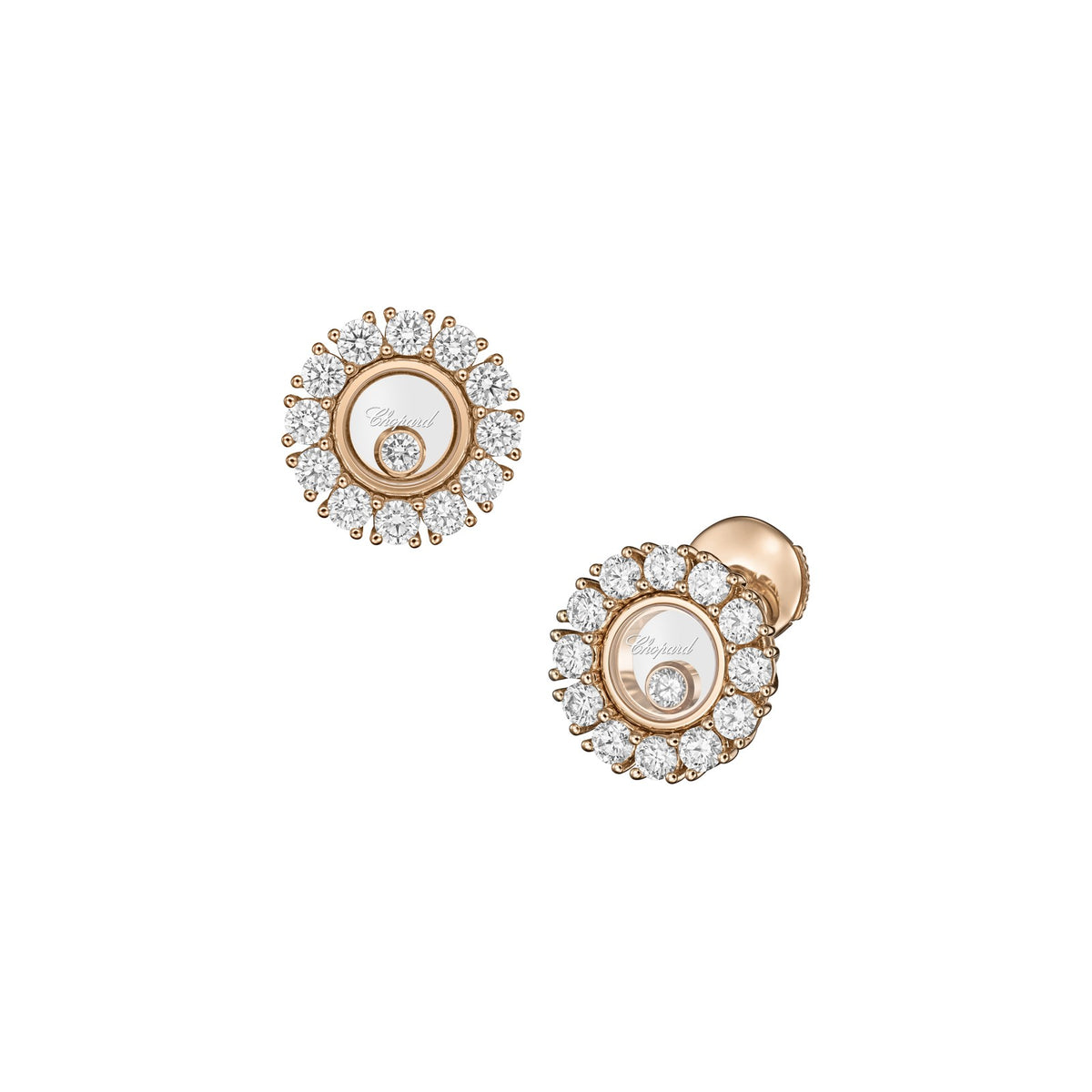 Chopard Happy Diamonds earrings in 18k ethical rose gold with moving diamonds