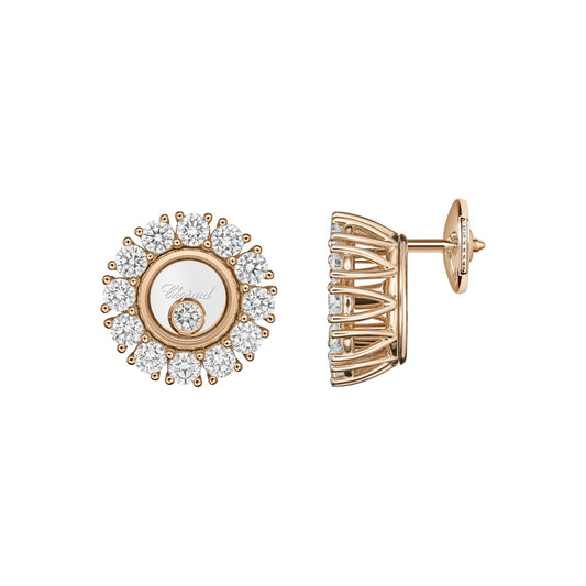 Chopard Happy Diamonds earrings in 18k ethical rose gold with moving diamonds view 2