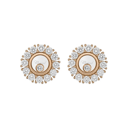 Chopard Happy Diamonds earrings in 18k ethical rose gold with moving diamonds view 3