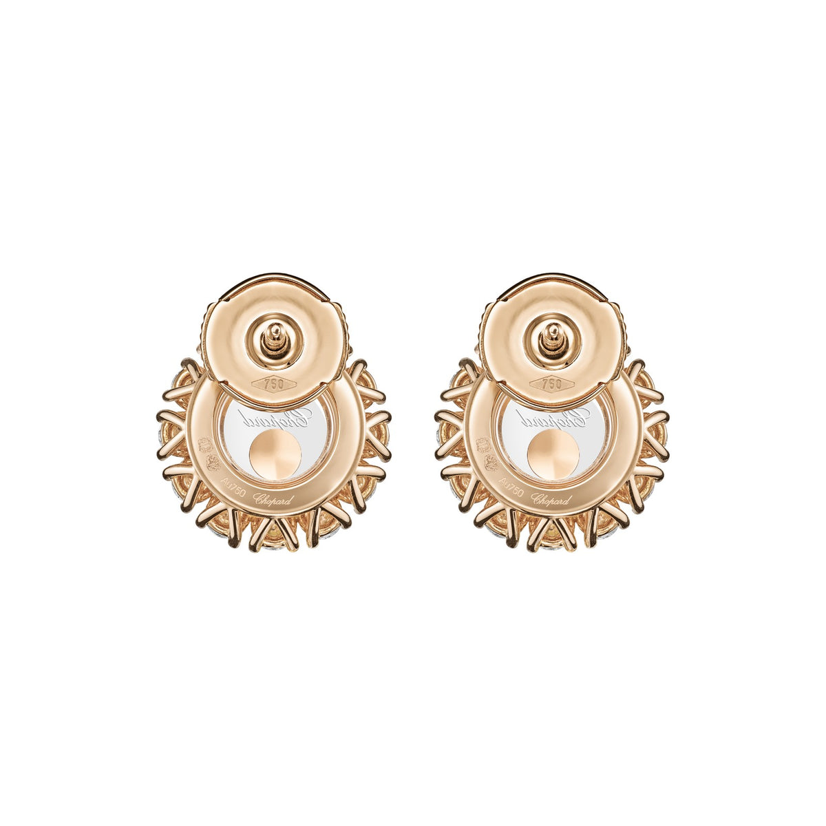 Chopard Happy Diamonds earrings in 18k ethical rose gold with moving diamonds view 4