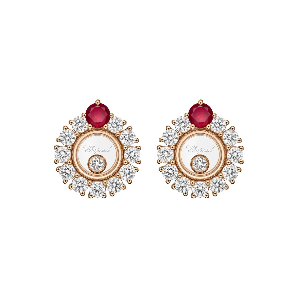 Chopard Happy Diamonds earrings in 18k ethical rose gold with diamonds view 3
